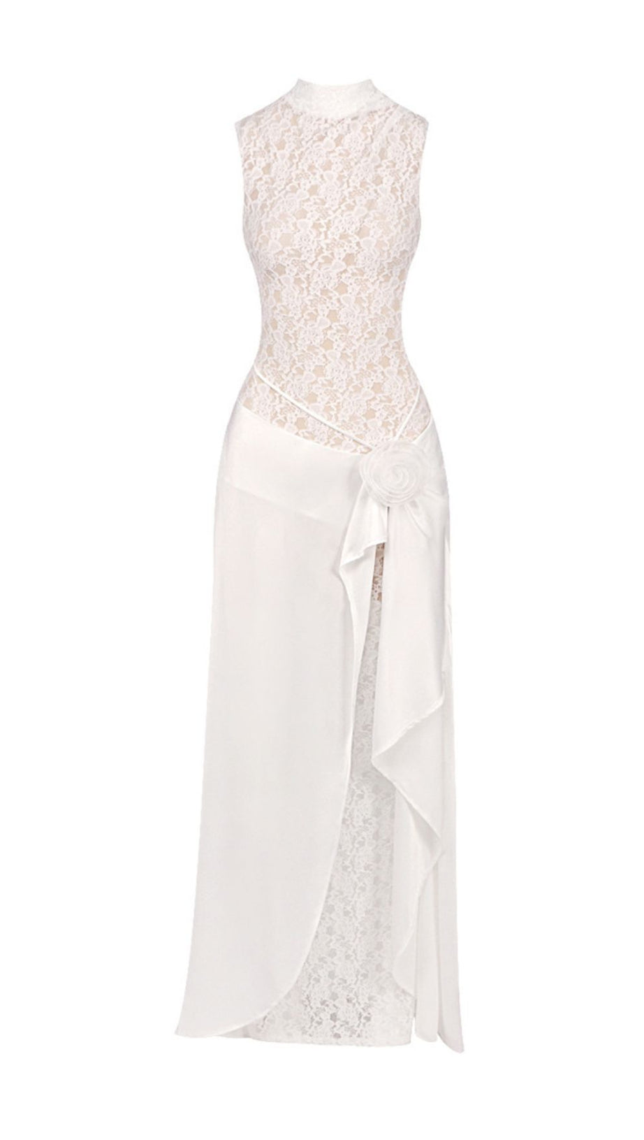 Jazmín Ethereal White Lace & Satin Maxi Dress - Modern Bridal, Gala & Special Occasion Gown