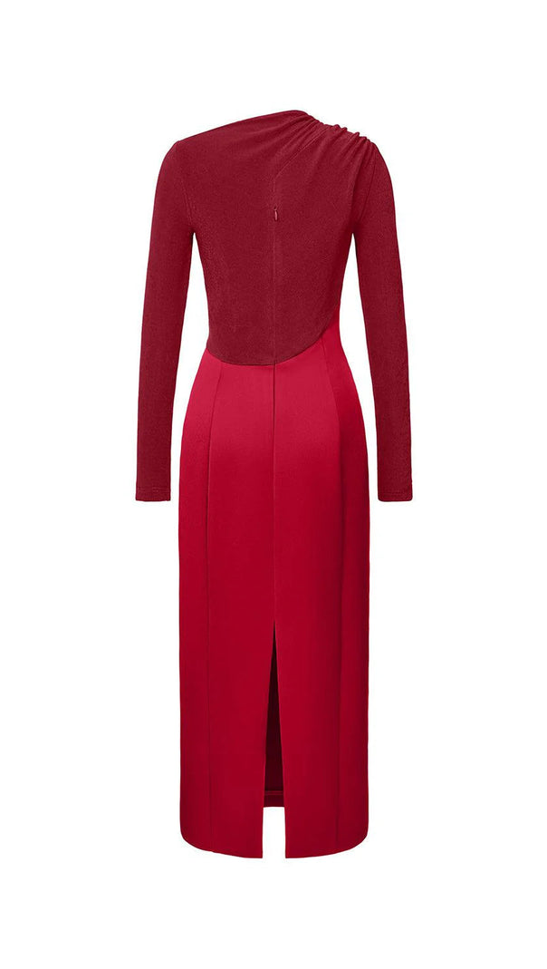 AIIZIE ELEANOR SHEATH ASYMMETRIC NECK TAFFETA MIDI DRESS IN RED - product image