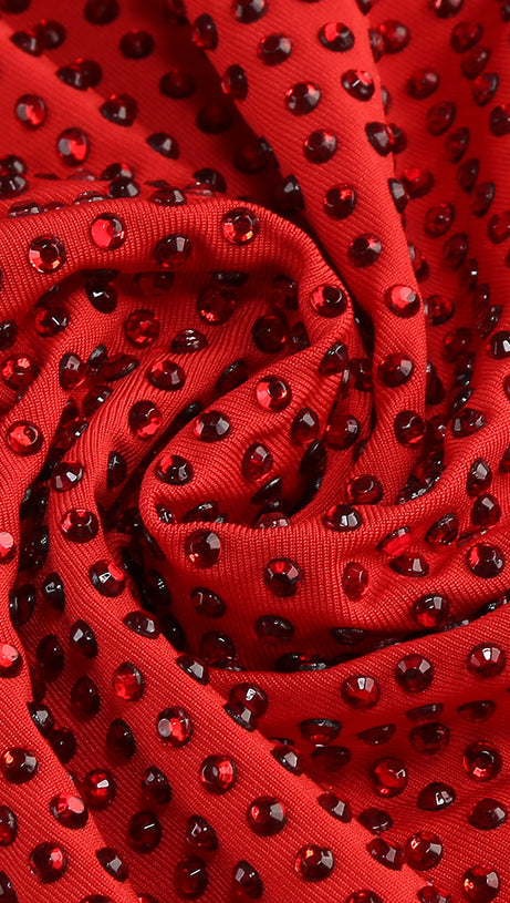 ONE-SHOULDER HOT DIAMOND HOLLOW IRREGULAR SLIT RED MAXI DRESS