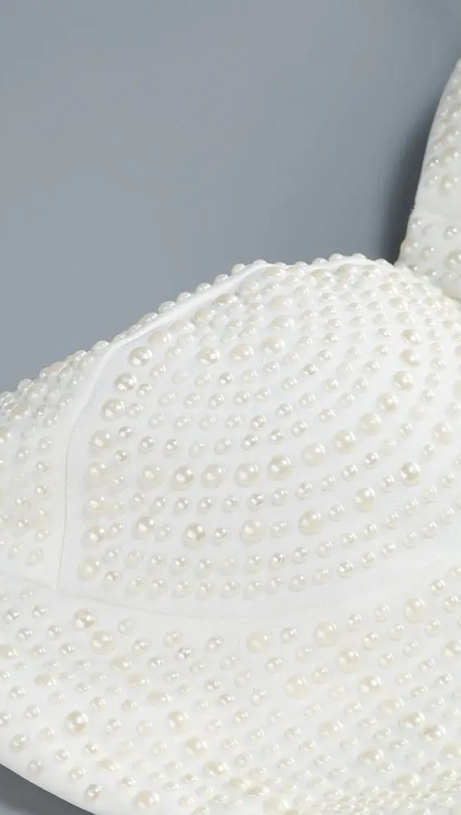PEARL STUDDED WHITE MINI BODYCON DRESS