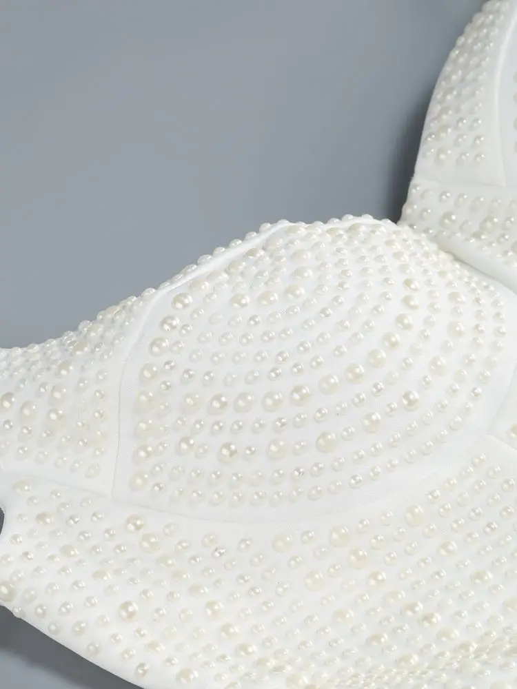AIIZIE PEARL STUDDED WHITE MINI BODYCON DRESS - product image