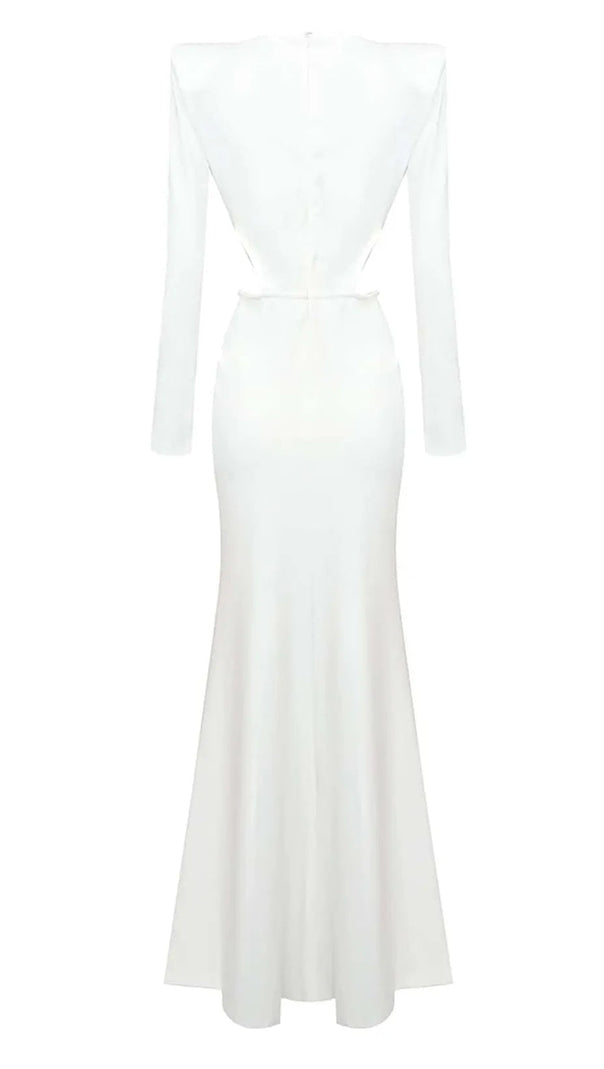 AIIZIE VANESSA V-NECK RUCHED CUTOUT MAXI DRESS IN WHITE - product image