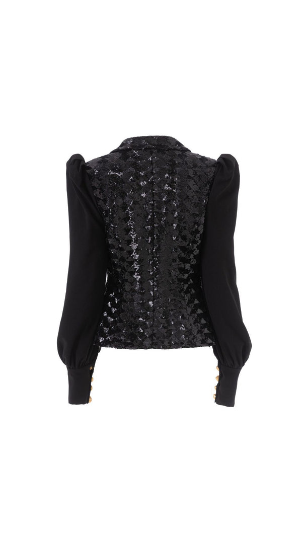 AIIZIE HEIRESS GLAMOROUS BLACK SEQUIN DOUBLE-BREASTED BLAZER JACKET - product image