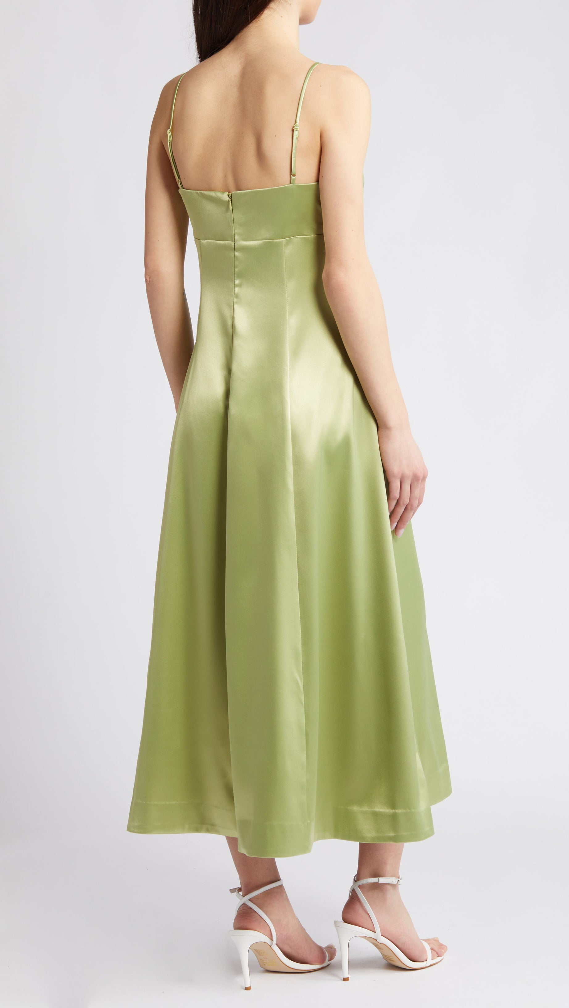 THE ELODIE SATIN DRESS IN PISTACHIO