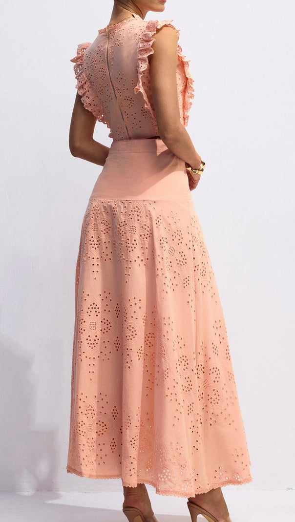AIIZIE BONNIE V-NECK EMBROIDERY CROP TOP & SKIRT SET IN ORANGE - product image
