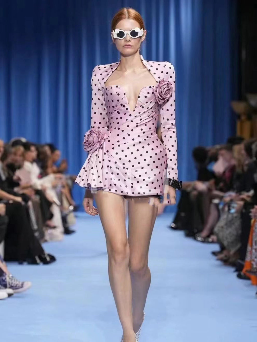 POLKA DOTS SHORT PRINTED DRESS IN PINK