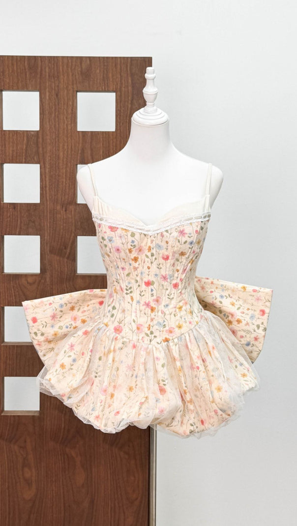 AIIZIE Jaylene Whimsical Floral Corset Mini Dress with Bow Back Detail - product image