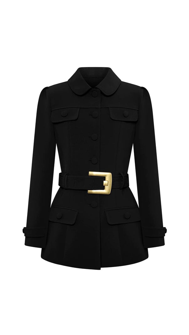 AIIZIE Jadran Power Peplum Blazer | Rich Burgundy Tailored Jacket with Gold Buckle - product image
