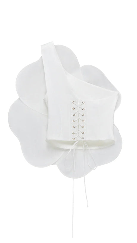 3D WHITE FLOWER ONE-SHOULDER MAXI DRESS IN BLACK