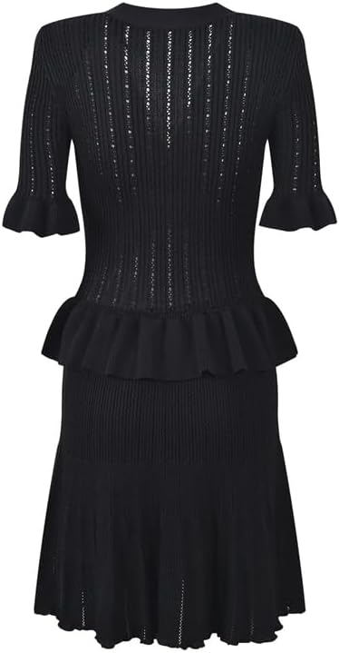 URSULA BLACK KNIT PEPLUM MINI DRESS