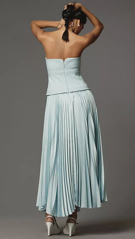 SWEETHEART NECK OFF-SHOULDER PLEATED MIDI DRESS