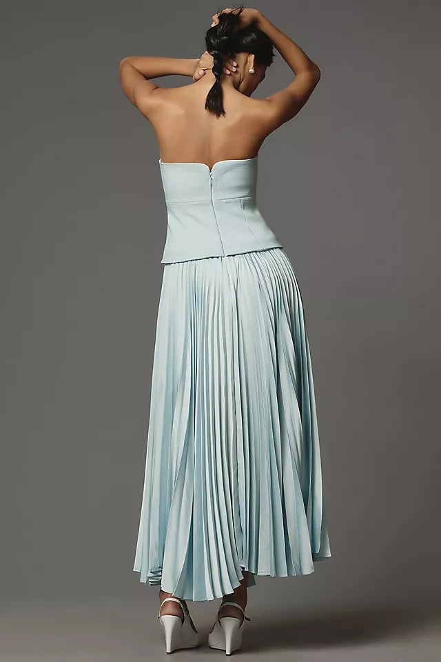 AIIZIE SWEETHEART NECK OFF-SHOULDER PLEATED MIDI DRESS - product image