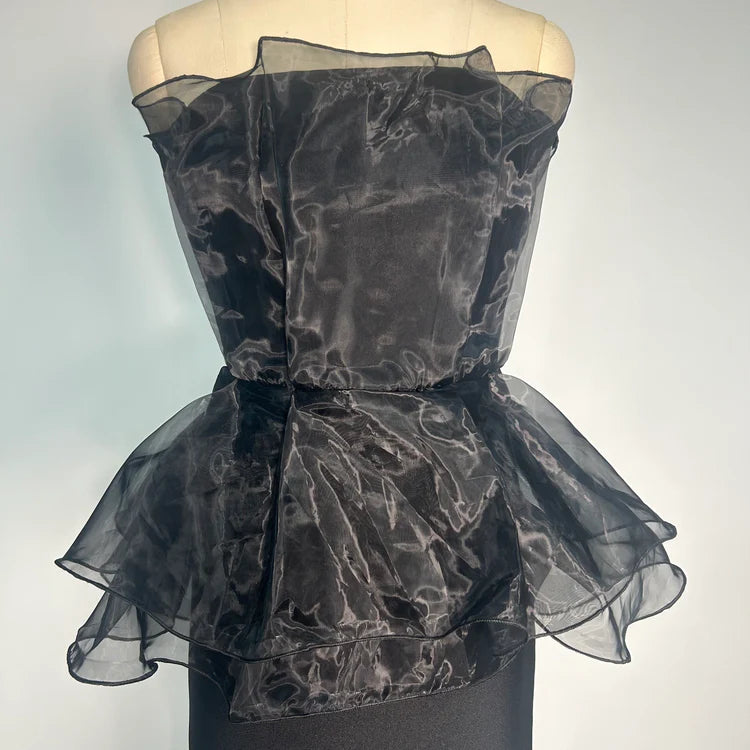 CEDRICA STRAPLESS MESH MAXI BANDAGE DRESS IN BLACK