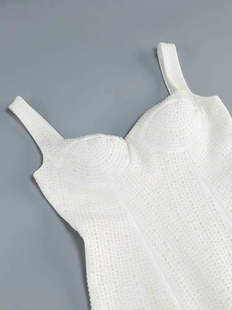 AIIZIE PEARL STUDDED WHITE MINI BODYCON DRESS - product image