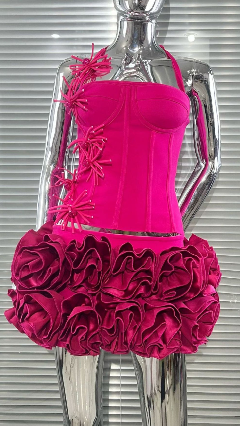 Joslyn Fiery Red Rose & Bandage Corset Two-Piece Set