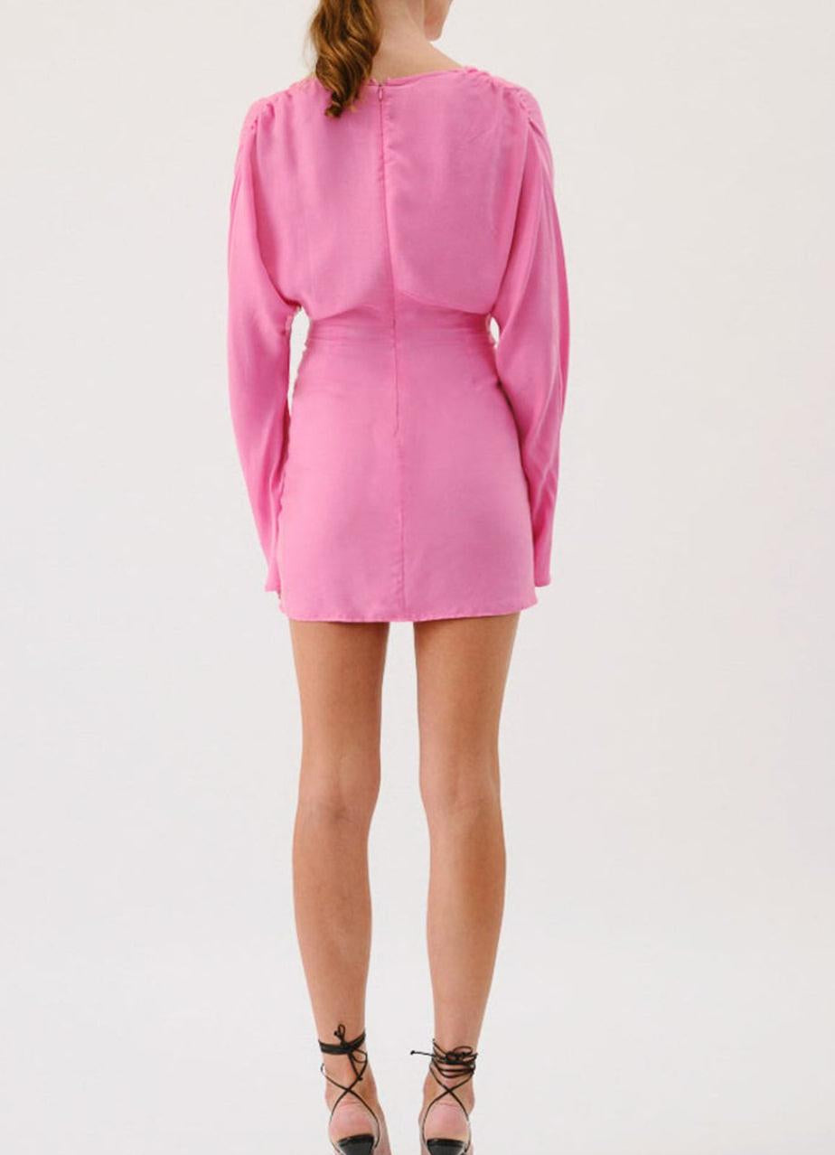 Long Sleeve Twist Front Mini Dress - Pink