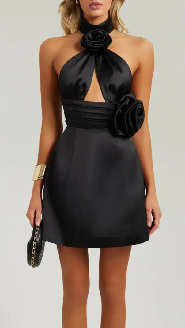 AIIZIE SIMONA HALTER CUTOUT FLORAL SATIN MINI DRESS - product image