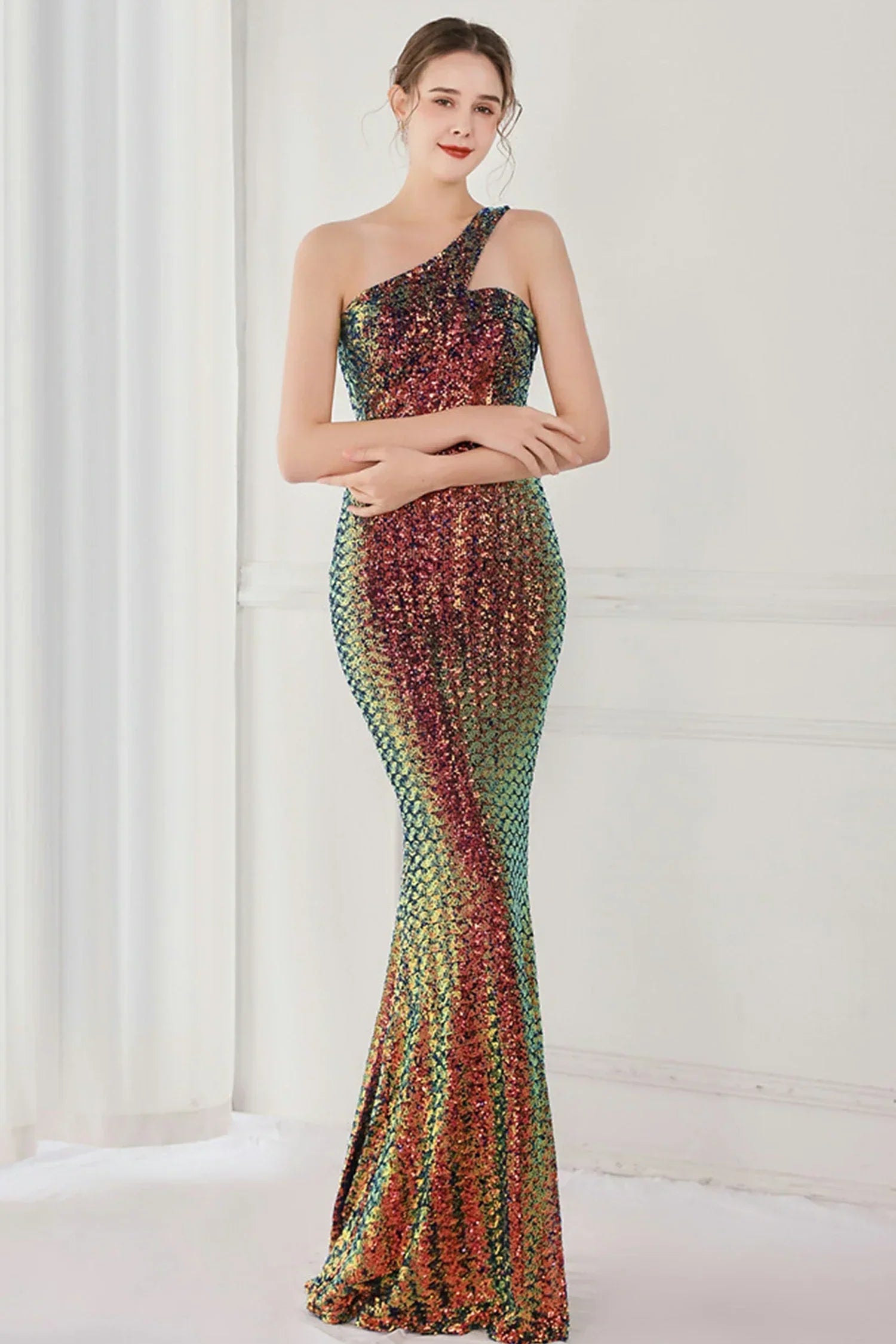 ABITO MONOSPALLA CON PIEGHE E PAILLETTES ANURA