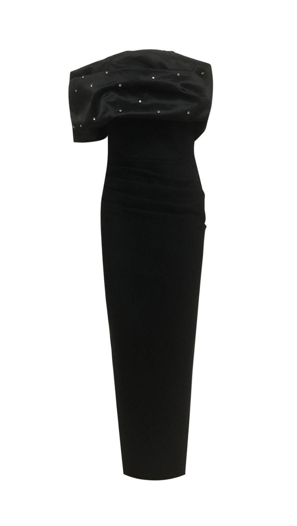 AIIZIE Ilia Black Embellished Off-Shoulder Bandage Maxi Gown | Red Carpet Glamour - product image