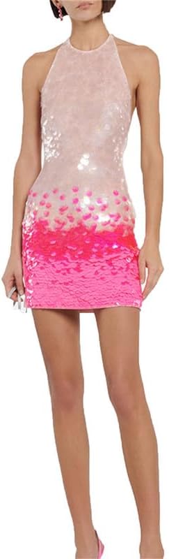 GISELLE PINK HALTER MINIKLEID MIT FARBVERLAUF UND PAILLETTEN