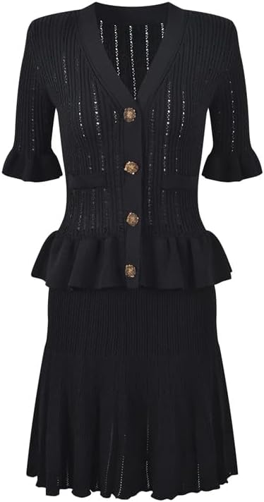 URSULA BLACK KNIT PEPLUM MINI DRESS