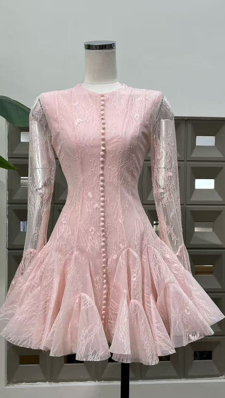 INA BLACK LACE MINI DRESS - ELEGANT LONG SLEEVE COCKTAIL DRESS