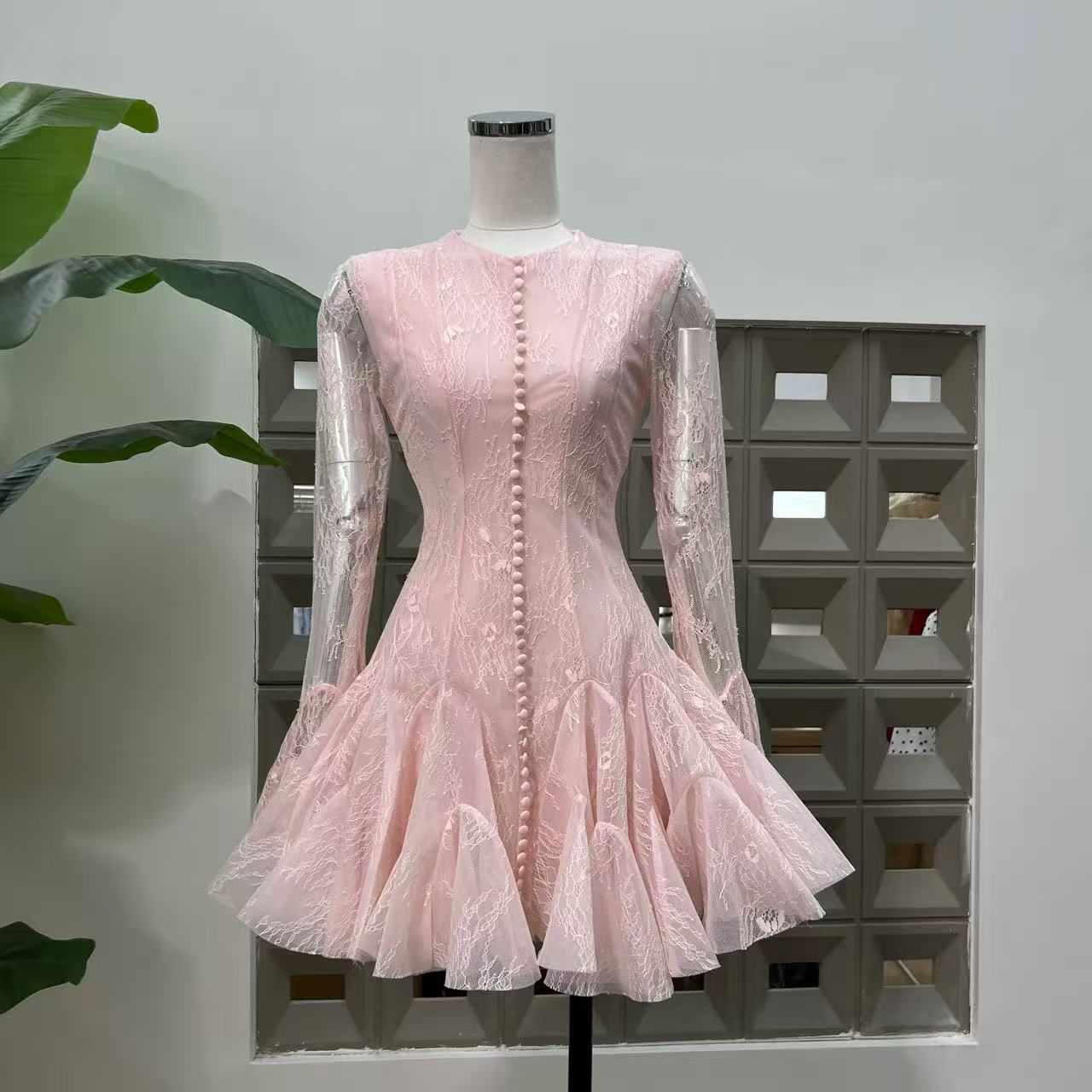 INA BLACK LACE MINI DRESS - ELEGANT LONG SLEEVE COCKTAIL DRESS