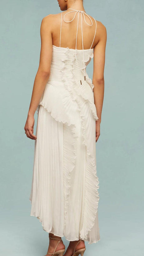 ABITO LUNGO SENZA MANICHE CON SPACCHI E PIEGHE ALVA IN BIANCO CHIARO