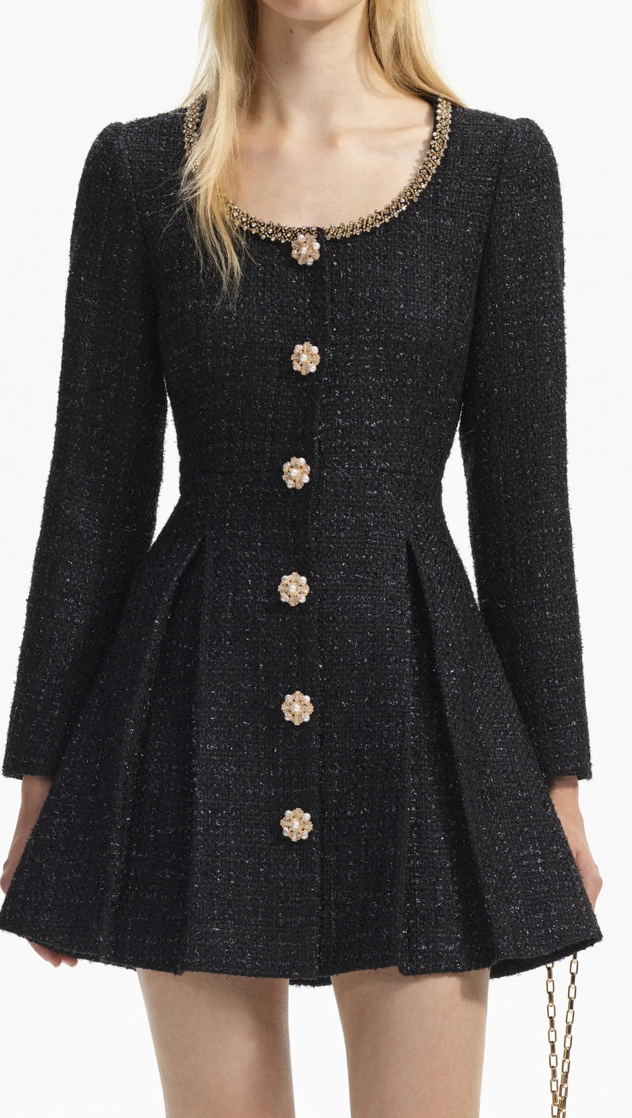BLACK BOUCLE TAILORED MINI DRESS