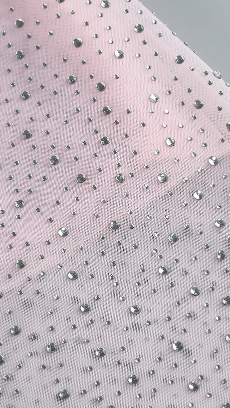 ADORA PINK BRAIDED LEATHER CRYSTAL EMBELLISHMENT MIDI DRESS