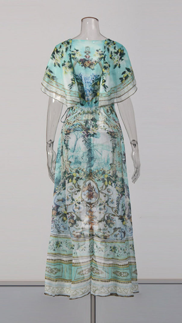 AIIZIE Jaymes Artistic Print High-Low Maxi Dress - Bohemian Ruffle Wrap Style - product image