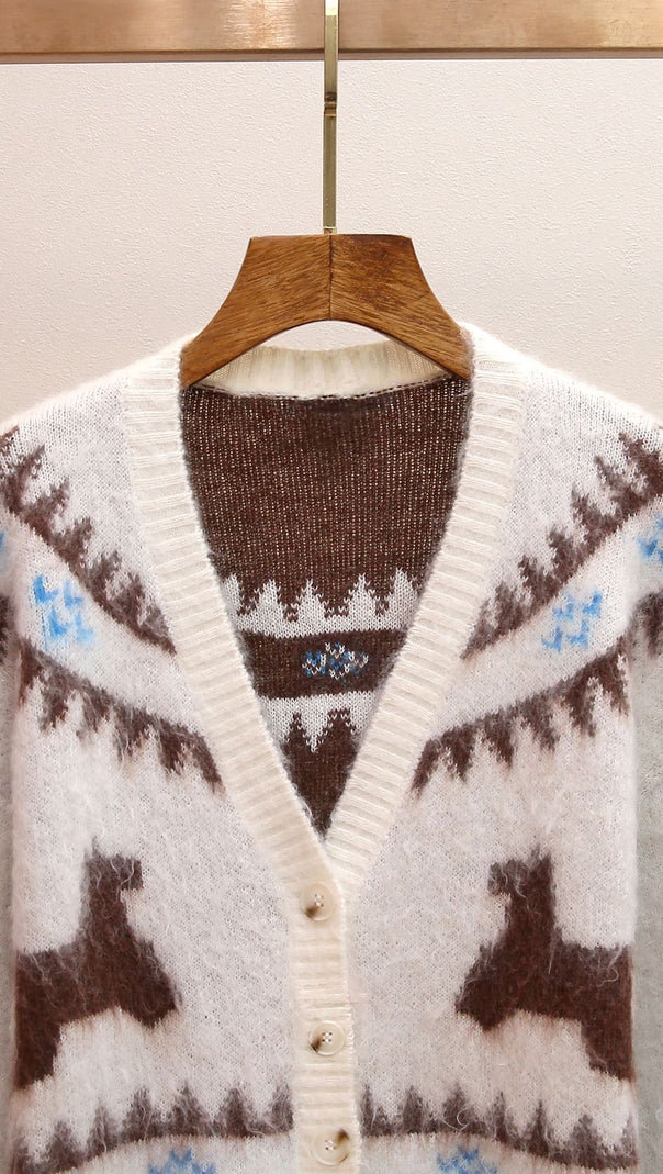 AIIZIE Janneke Plush Reindeer Fair Isle Cardigan - Cozy Winter Knit for Women - product image