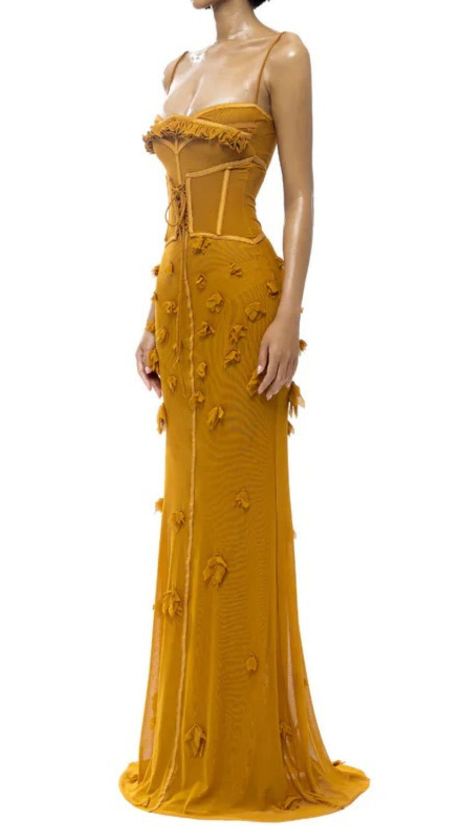 CARYS STRAPPY PETAL MAXI DRESS IN YELLOW