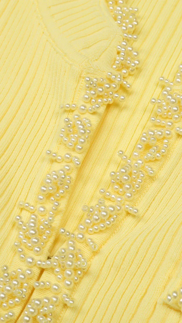 AIIZIE Buttery Yellow Ribbed Knit Cardigan & Mini Skirt Set - Chic 2-Piece Outfit - product image