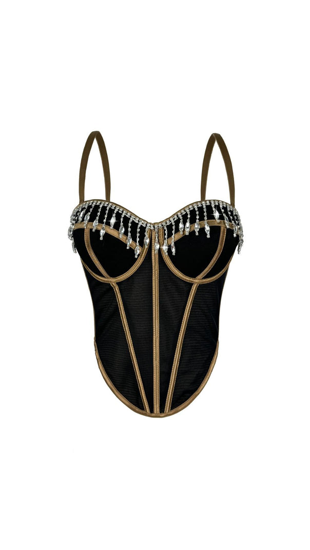 AIIZIE Jemima Red Diamante Corset Top | Sparkling Glamour Bustier - product image