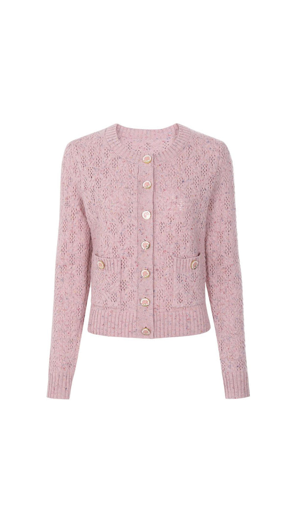 AIIZIE Juliet Chic Floral Knit Button Cardigan - Soft Pink & Versatile for Women - product image