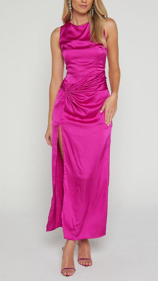 AIIZIE TWIST DETAIL MIDI DRESS IN FUCHSIA - product image