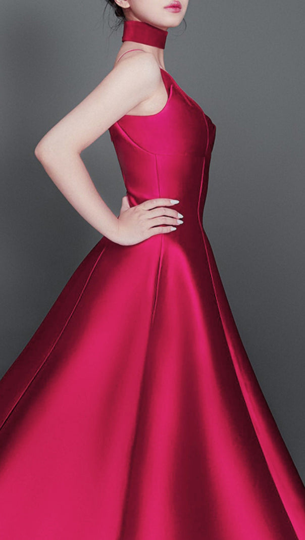 AIIZIE PATCHWORK MIDI DRESS IN ROSE RED - product image