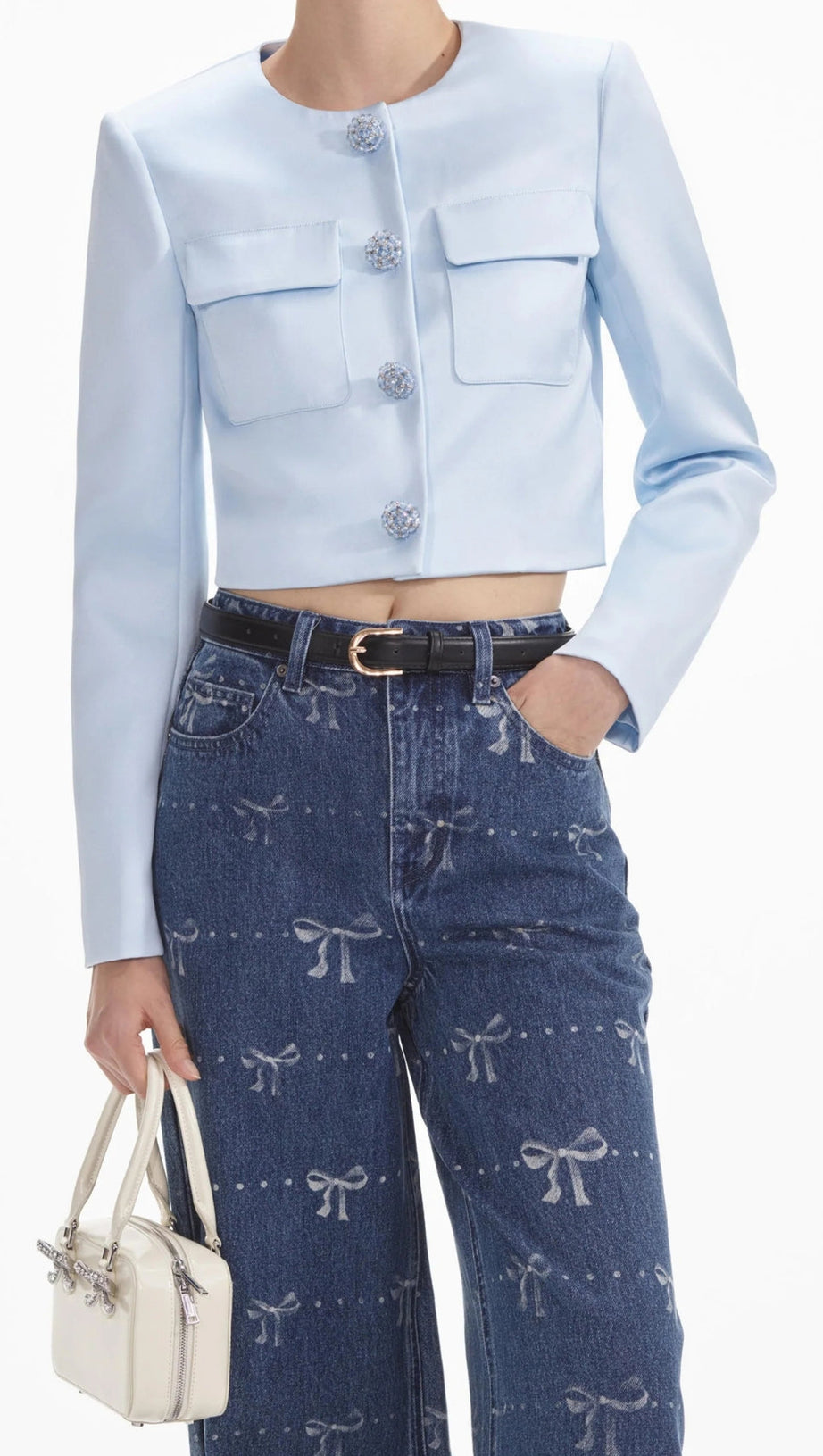 JEANS CON STAMPA A FIOCCO