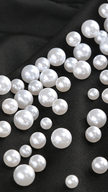 PEARL-EMBELLISHED STRAPLESS GOWN IN BLACK