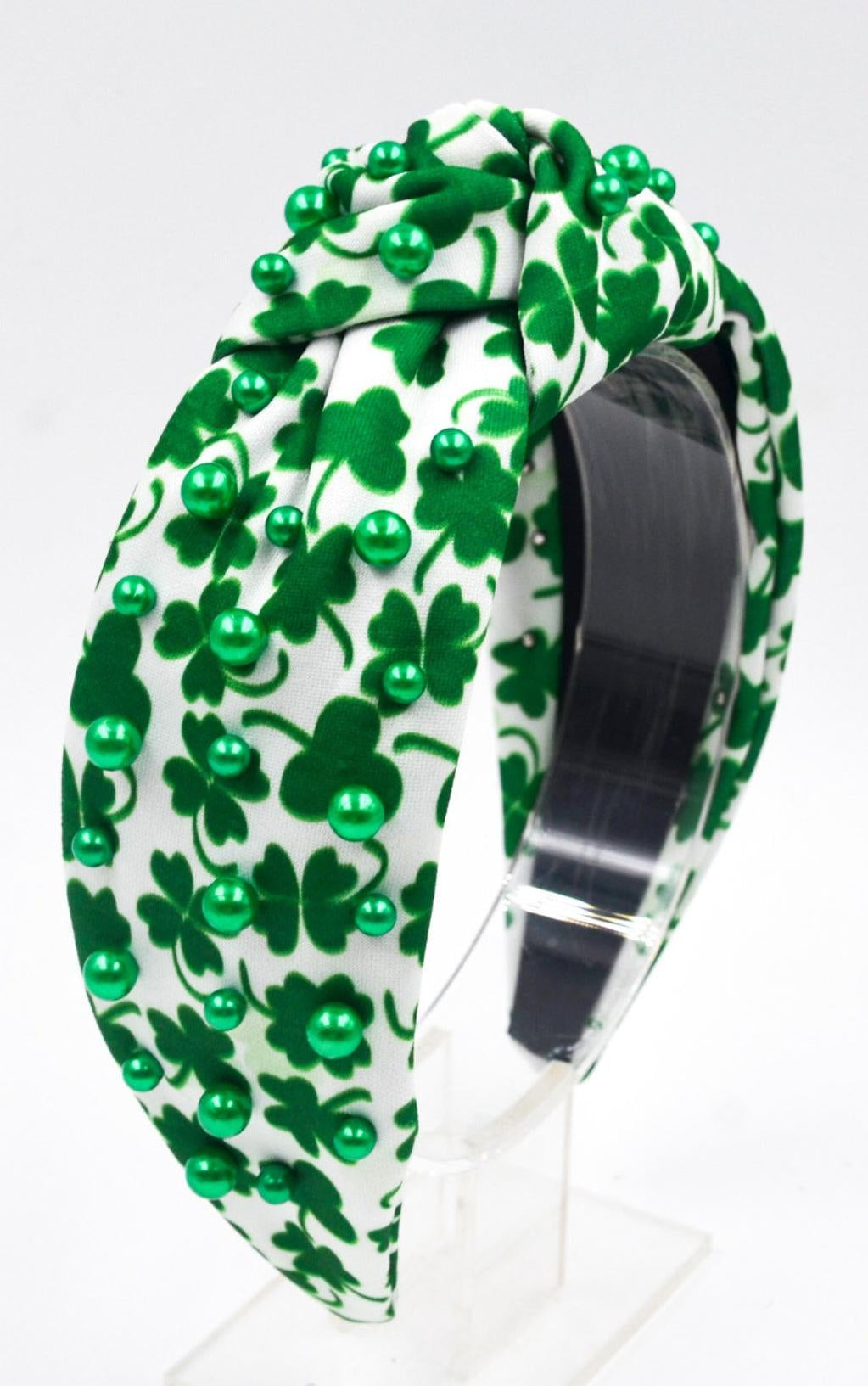 Green Pearl Clover Headband