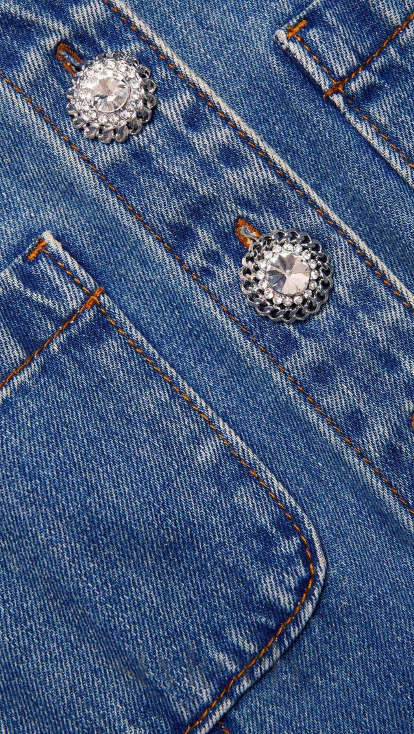 AIIZIE DENIM SLEEVELESS PEARL MINI DRESS - product image