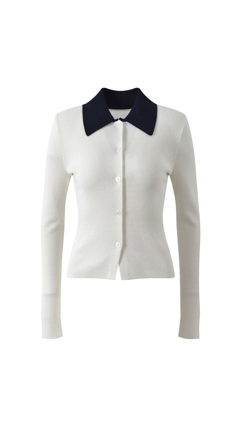 HAIDE WOMEN'S CHIC CONTRAST COLLAR LONG SLEEVE KNIT POLO TOP