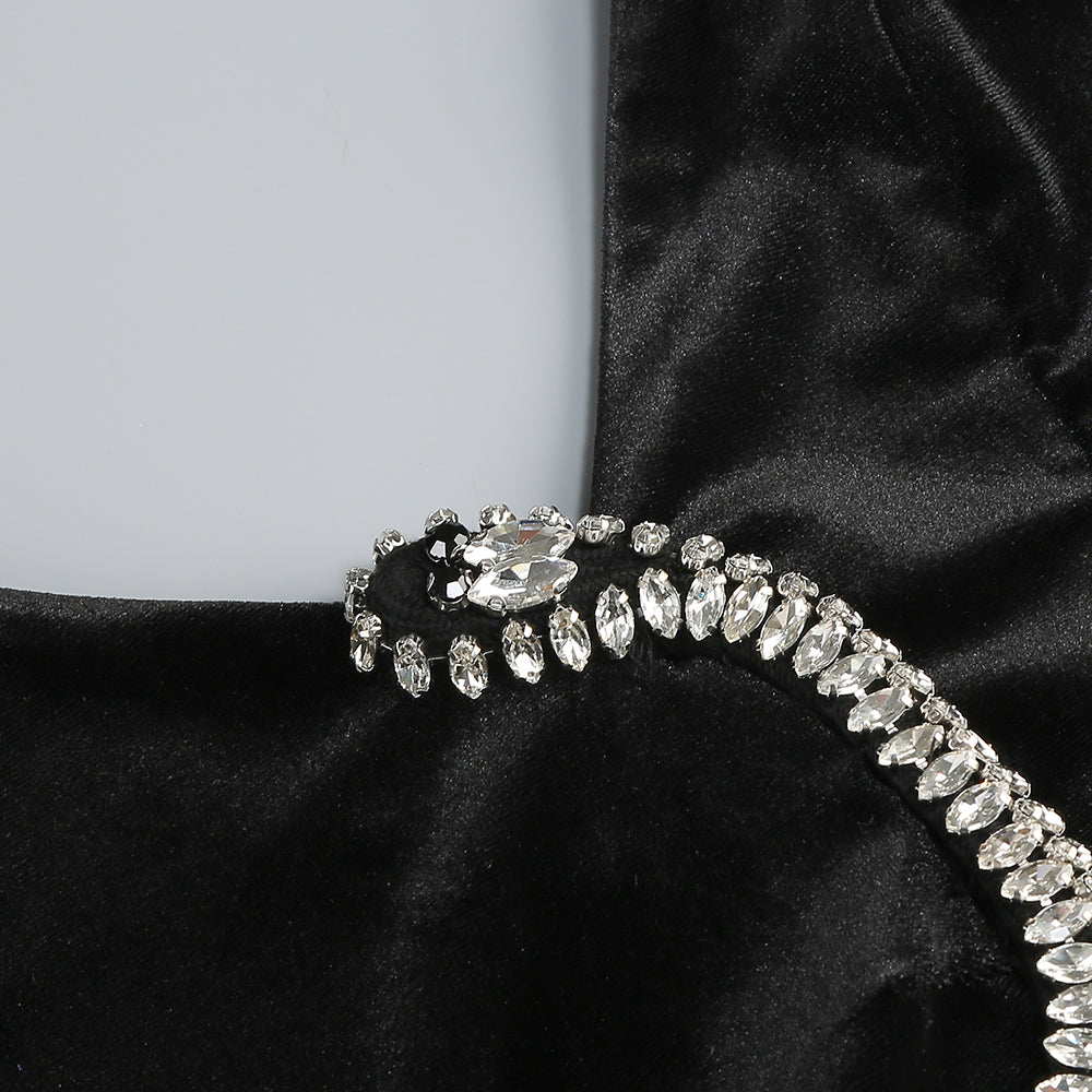 AIIZIE RHINESTONE EMBELLISHED FLOOR-LENGTH DRESS IN BLACK - product image