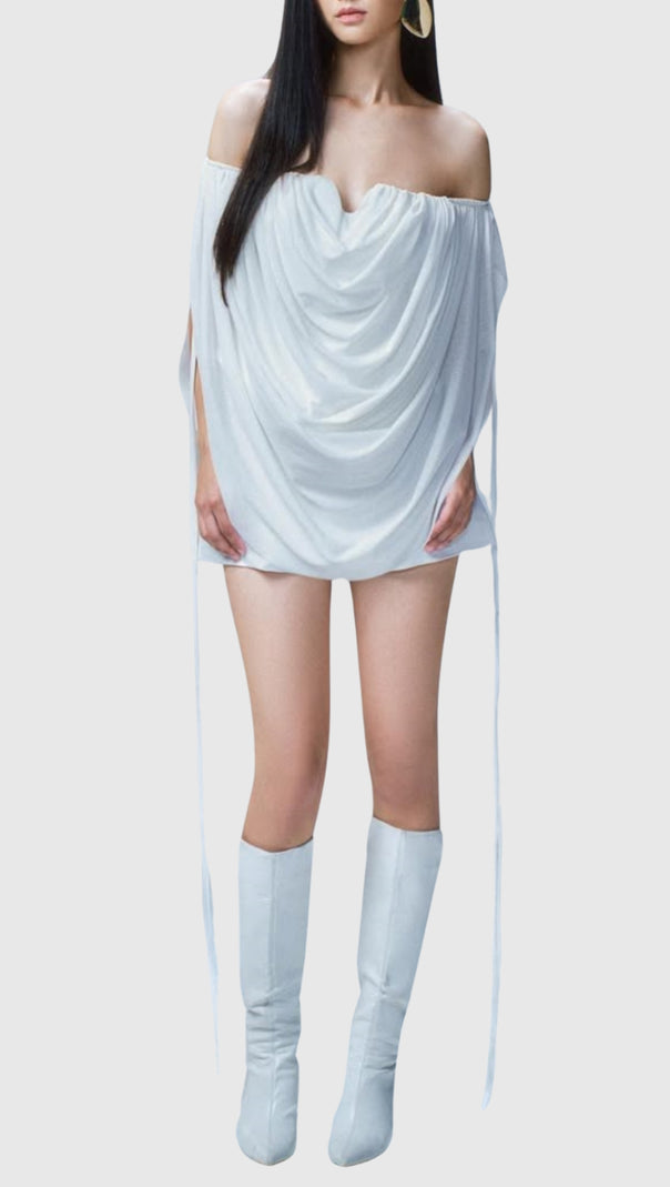 AIIZIE ODRUTA OFF SHOULDER DRAPED TOP IN WHITE - product image