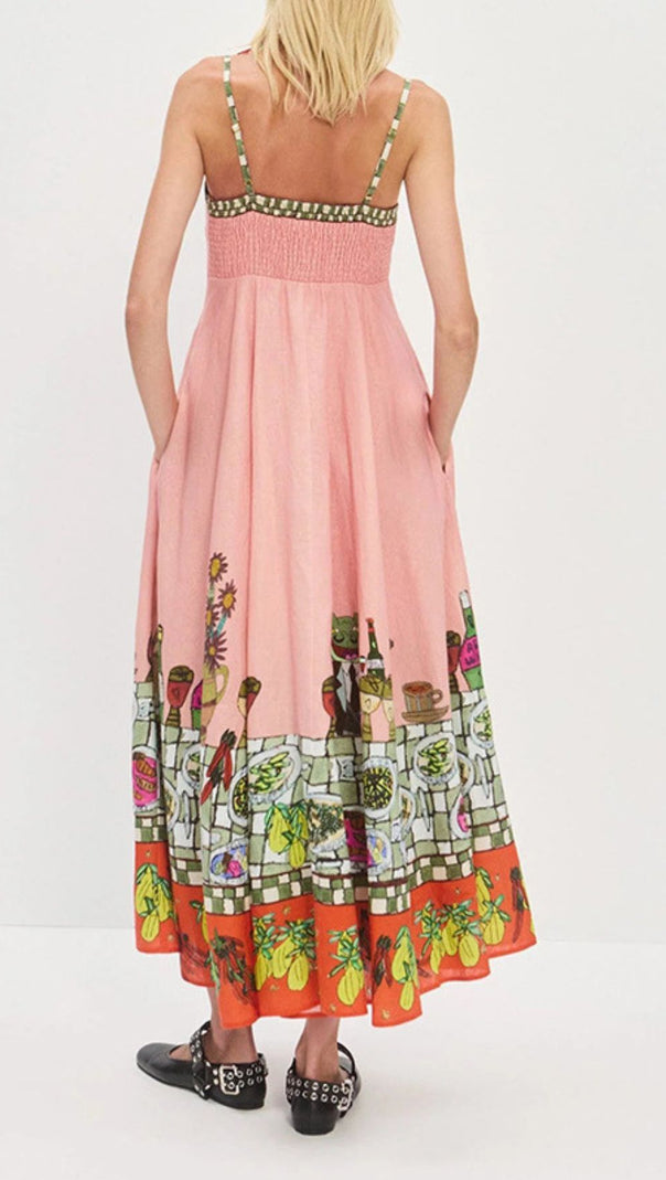 AIIZIE Irwin Artistic Fiesta Print Strappy Midi Dress for Vibrant Summer Style - product image
