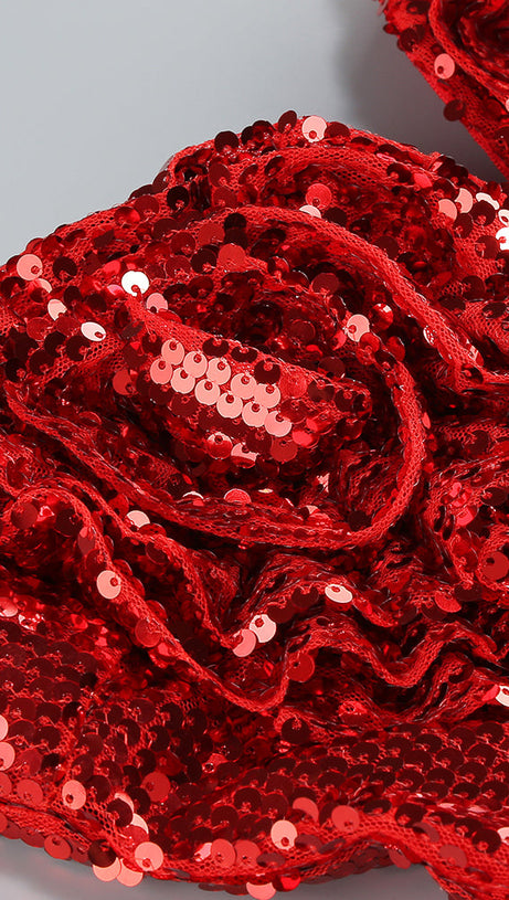 BERNICE DARK RED SEQUIN CORSAGE BANDEAU MINI DRESS