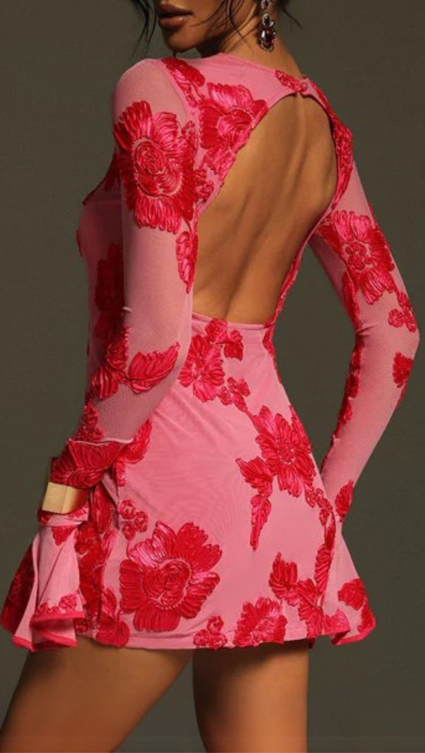 AIIZIE BECKIE LONG SLEEVE BACKLESS FLOWER MINI DRESS - product image
