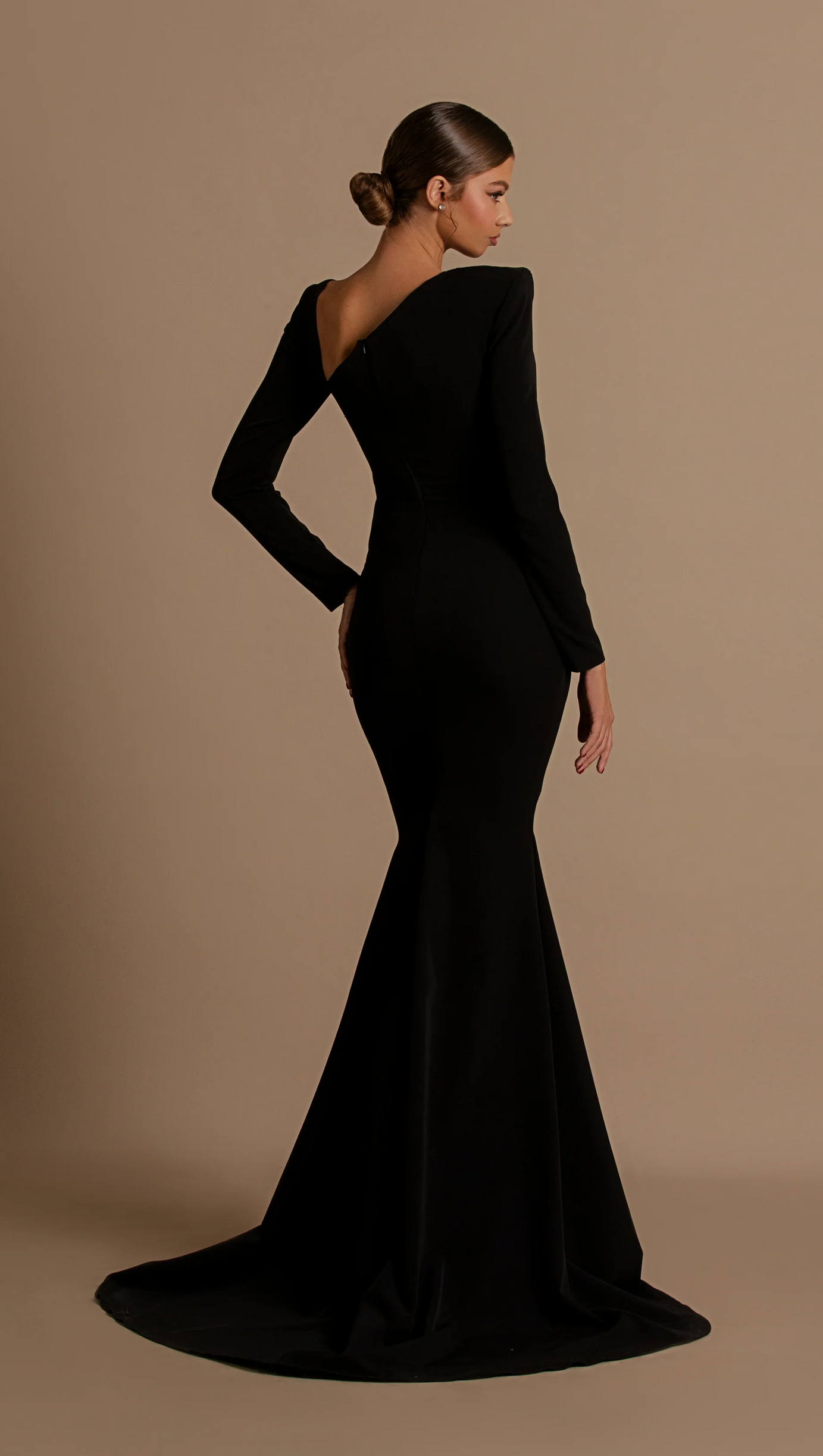 RHINESTONE EMBELLISHED FLOOR-LENGTH DRESS IN BLACK