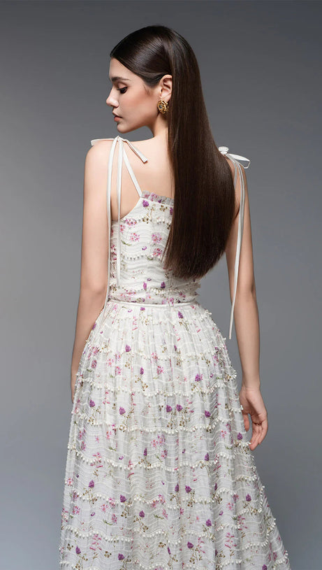 FLORAL PRINT A-LINE SQUARE NECK MAXI DRESS